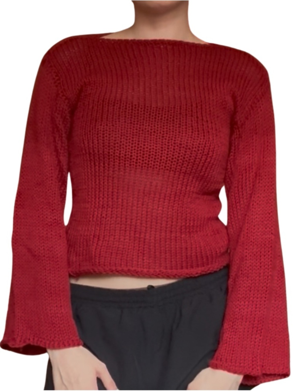 Red Boatneck Chunky Knit Sweater